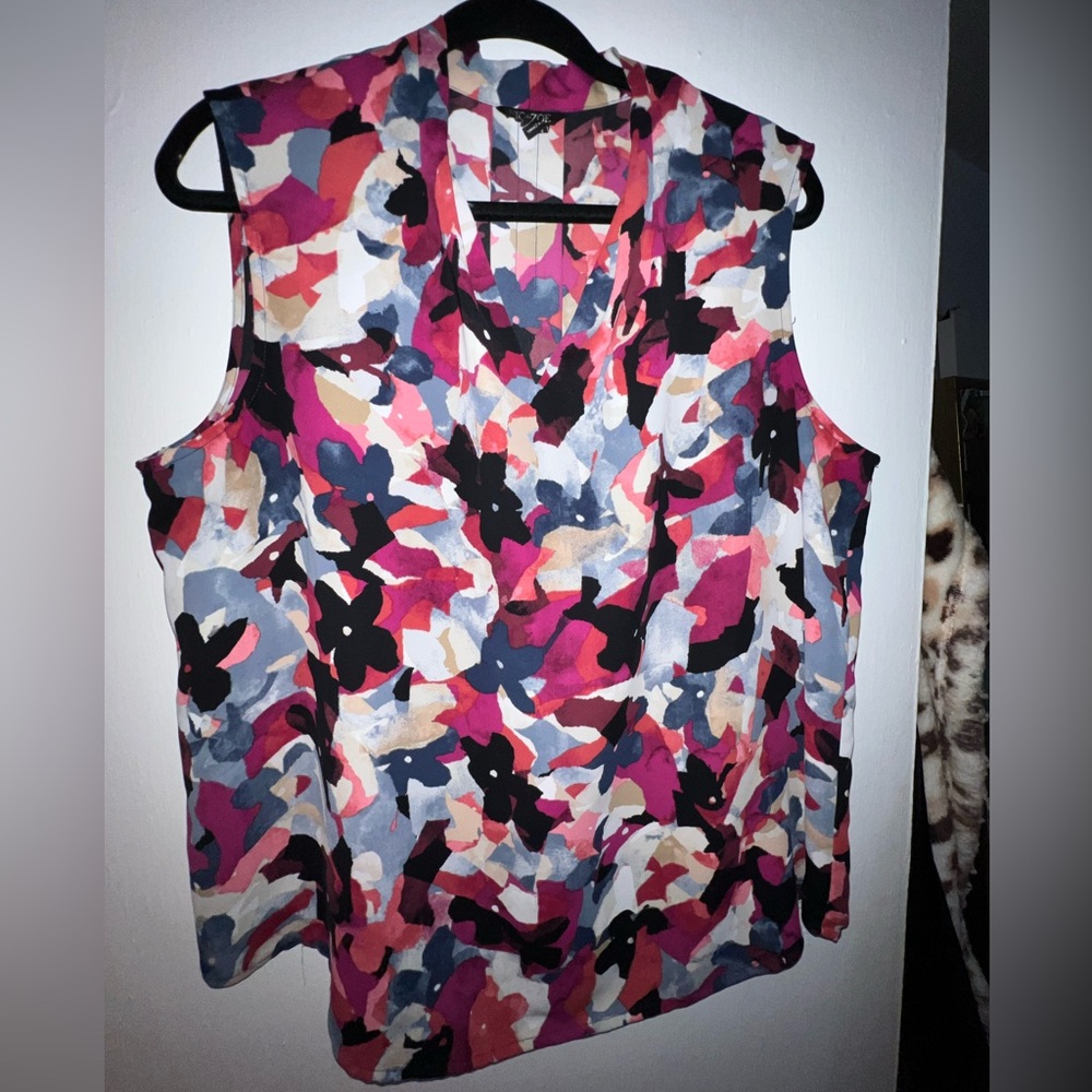 Nic+Zoe Floral Sleeveless Fringe Top - Multicolor Size L
